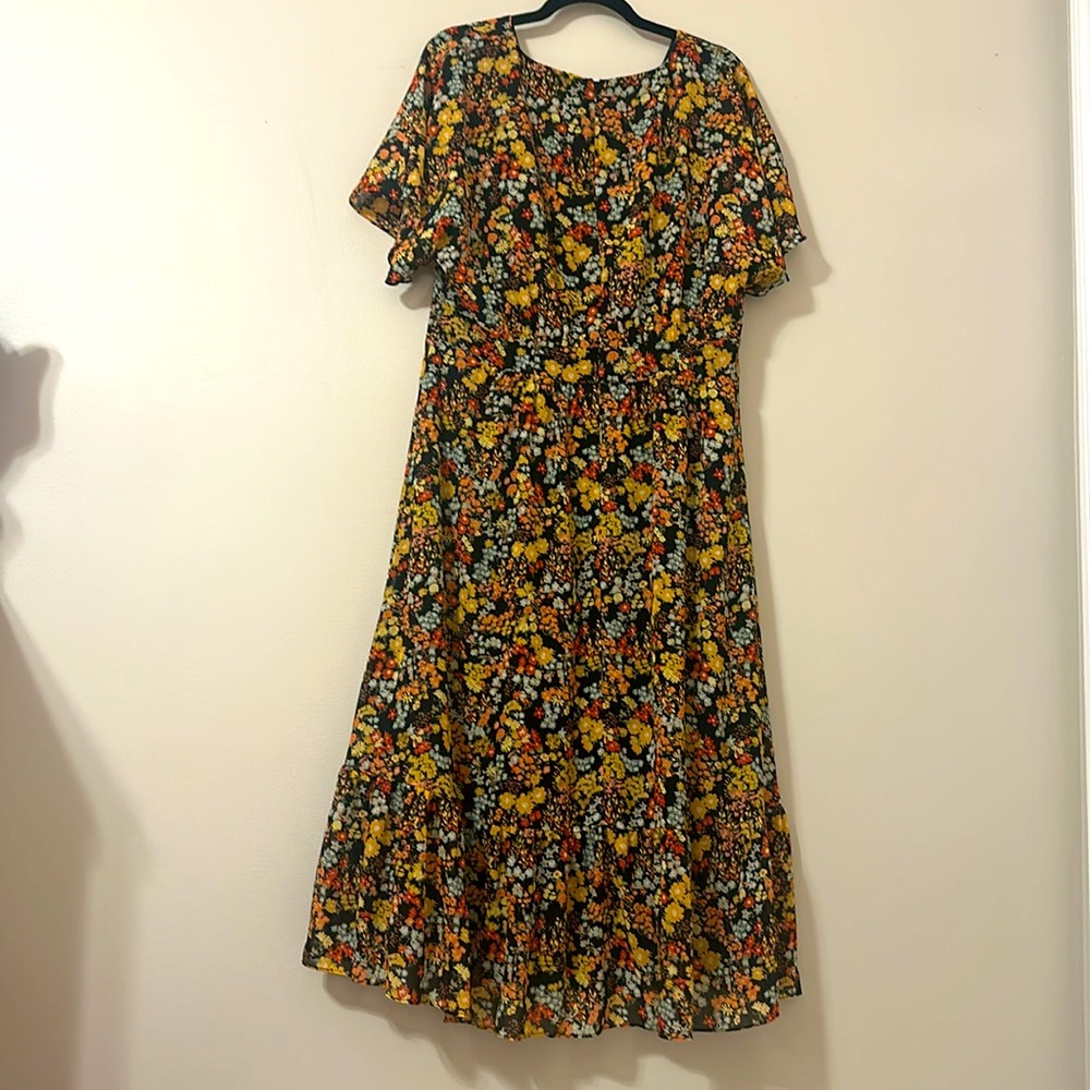 Madewell Women’s Dolman-Sleeve Ruffle-Hem Midi Dress in Flower Garden Size 14 - Picture 5 of 10